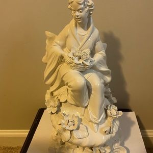 Blanc De Chine Statue Large 14" Figurine Woman with Flowers